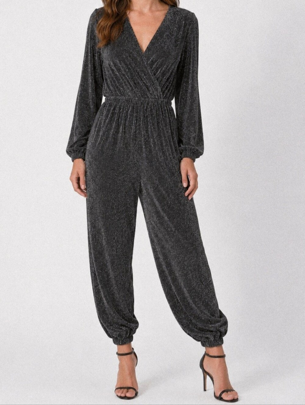 Black & Silver Glitter Wrap Jogger Jumpsuit